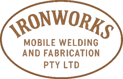 Iron Works Mobile Welding and Fabrication logo: IRONWORKS in a copper oval