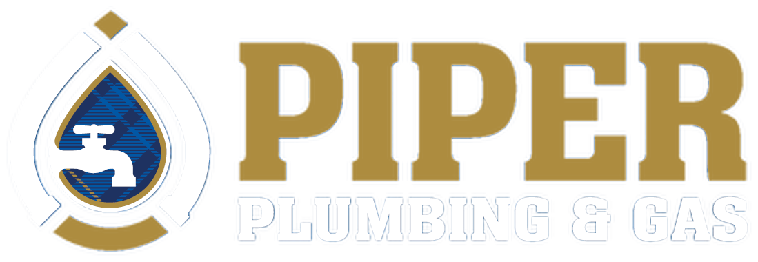 Piper Plumbing & Gas logo: the droplet and bib-tap emblem with gold PIPER and white PLUMBING & GAS