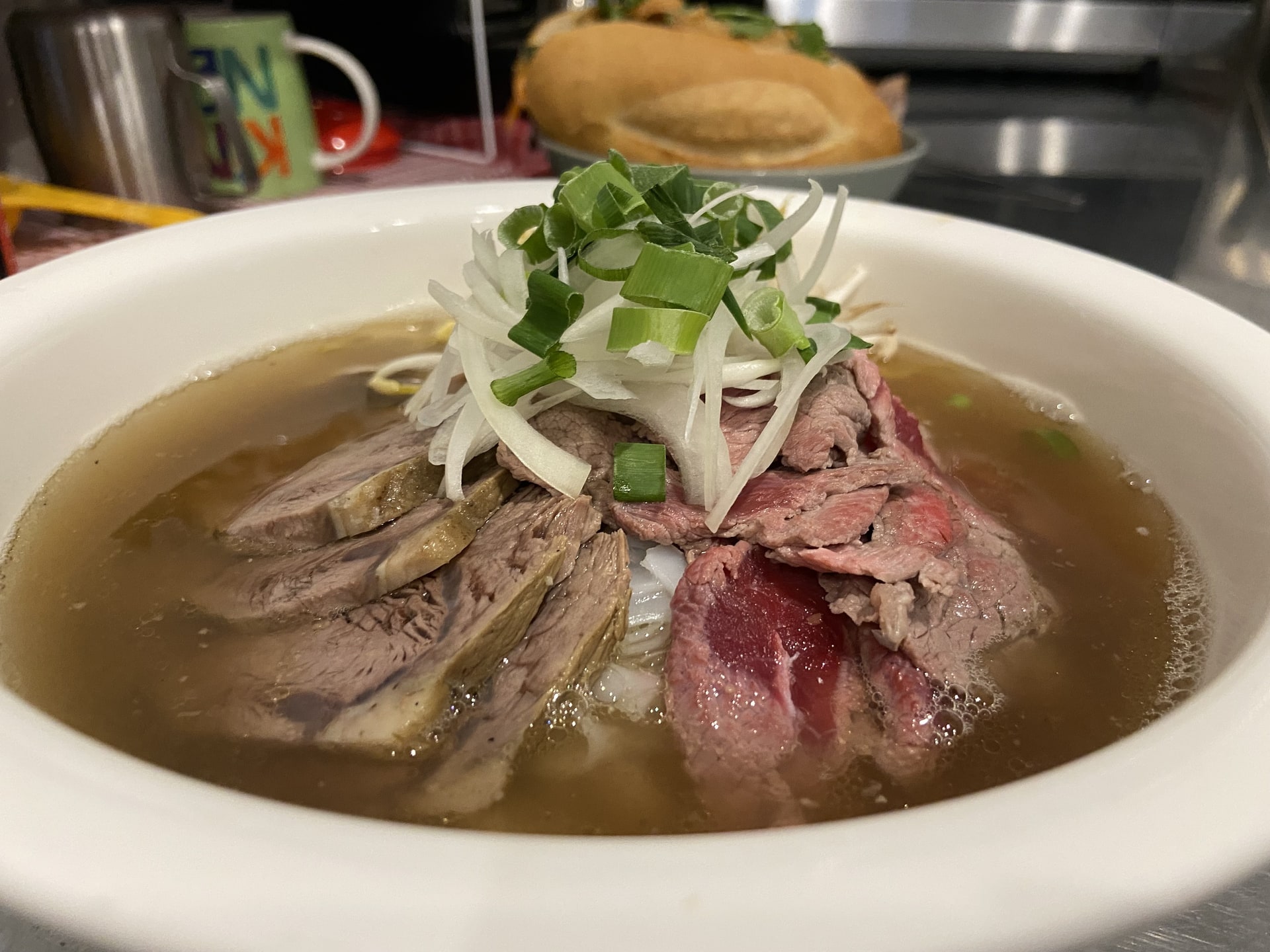 A bowl of beef phở from Asian Tucker.