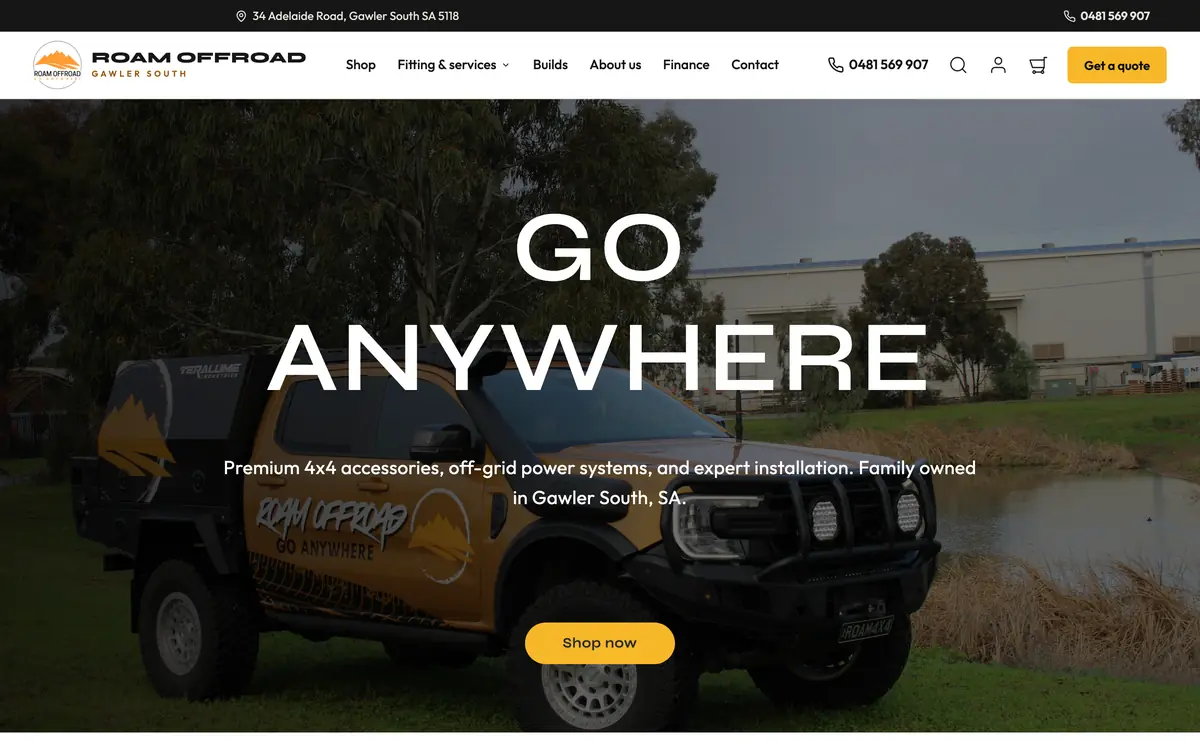 Roam Offroad website, designed and built by JB Digital Barossa
