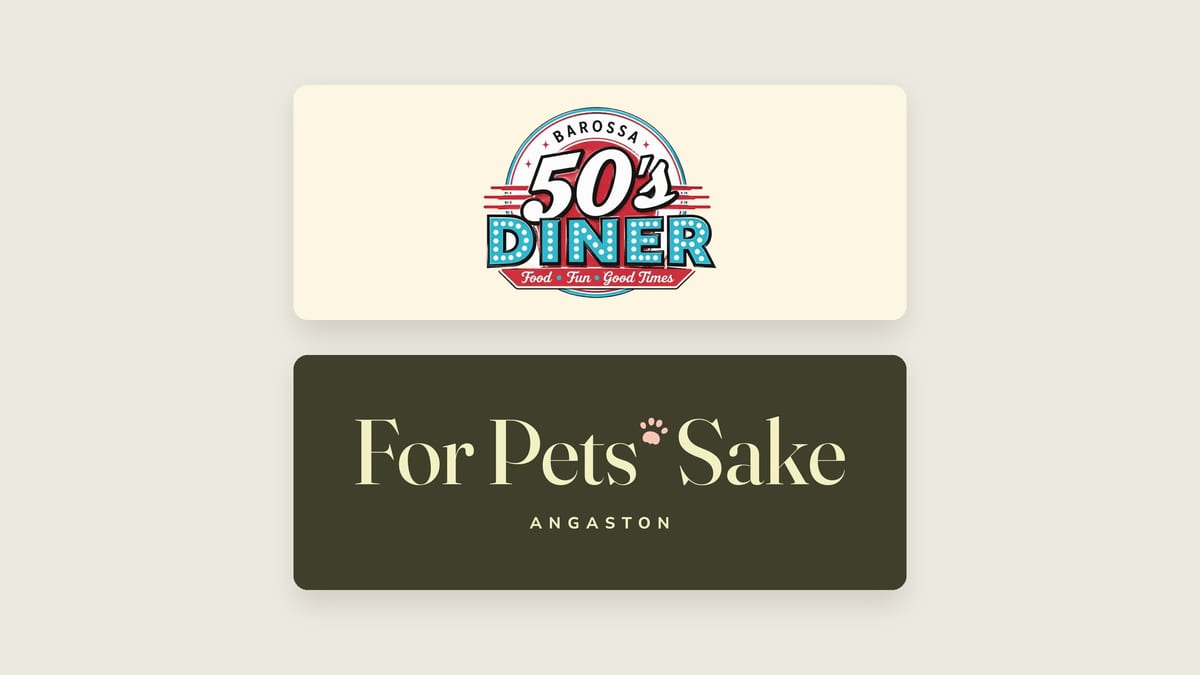 The Barossa 50's Diner and For Pets Sake logos, designed by JB Digital Barossa