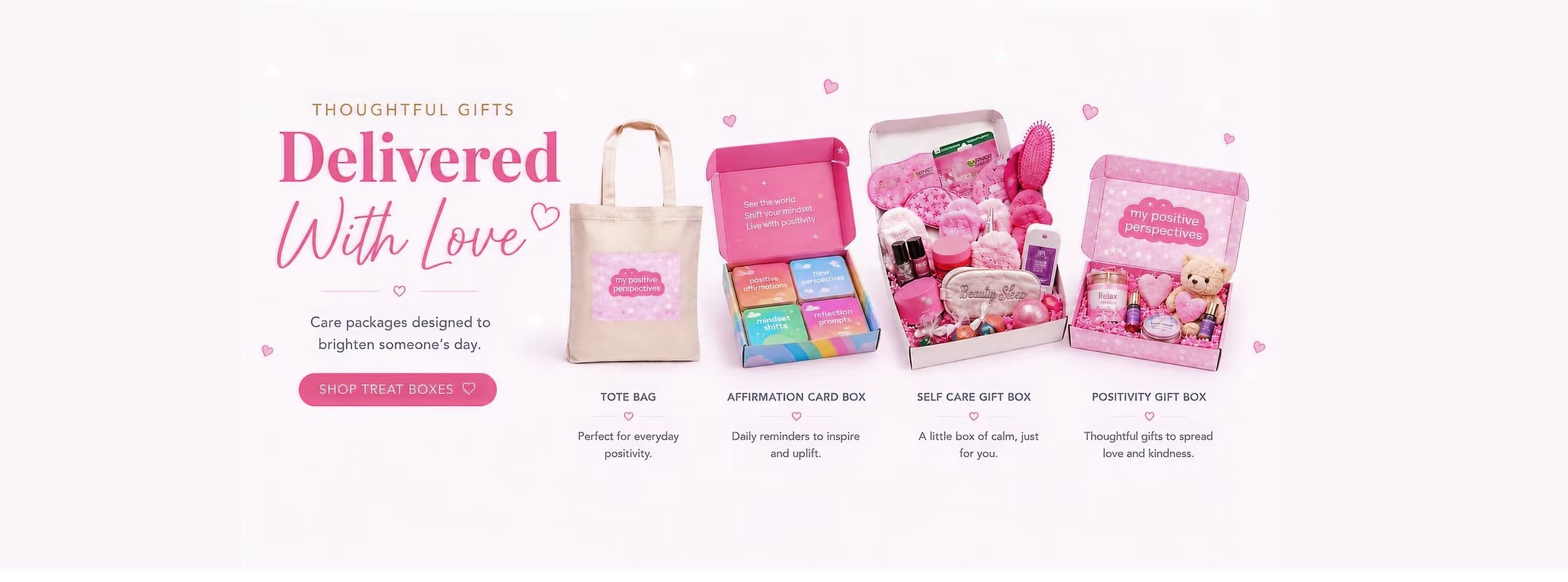 The Positive Perspectives homepage — mindfulness gift boxes and care packages by Cialee, supported by JB Digital Barossa.