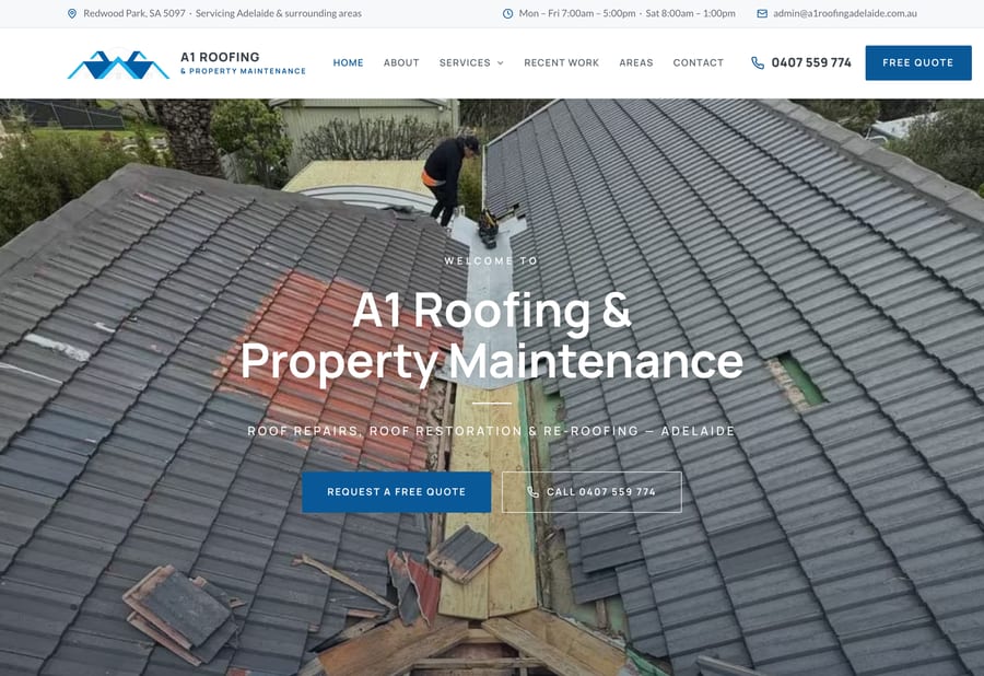 A1 Roofing Adelaide website built by JB Digital Barossa