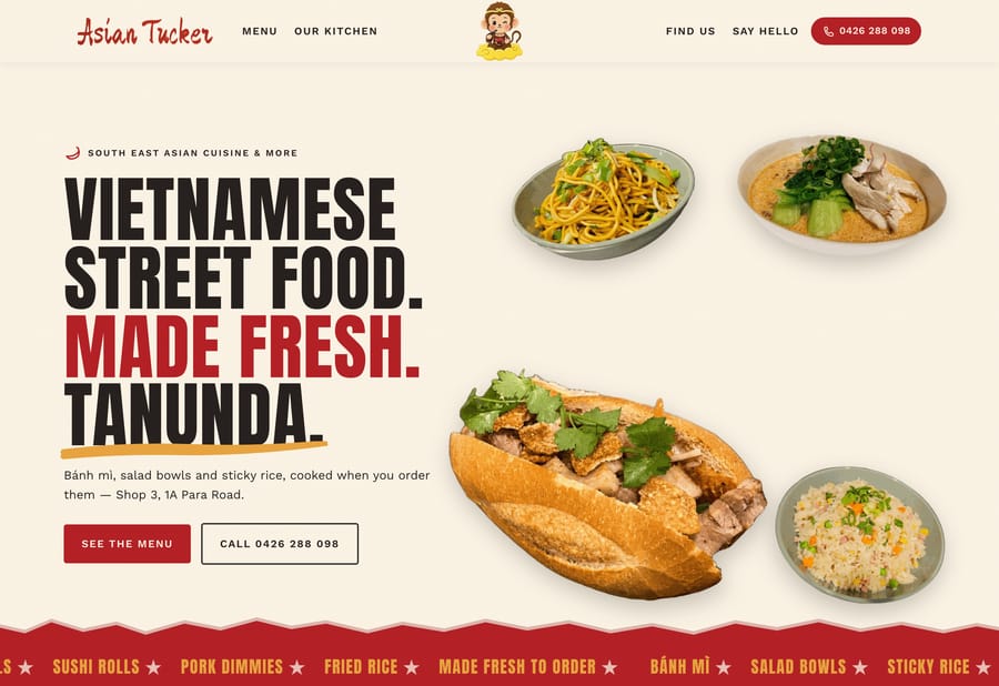 The Asian Tucker website homepage, designed and built by JB Digital Barossa.