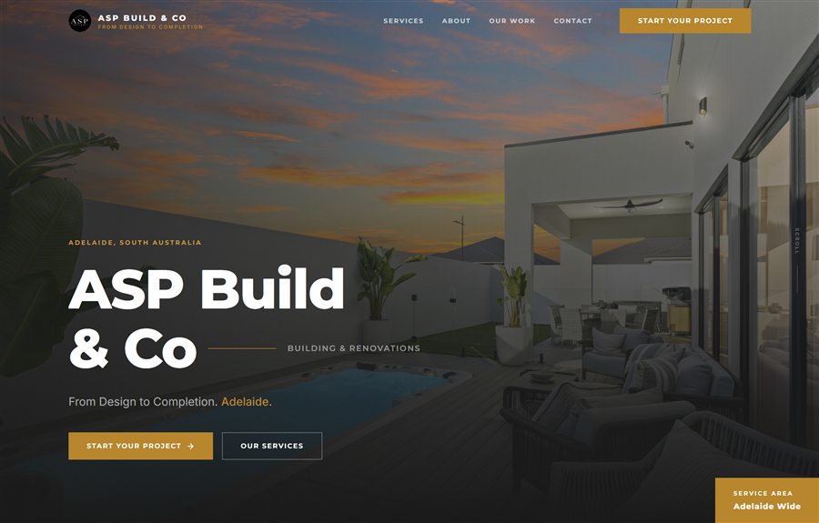 ASP Build & Co website homepage, designed and built by JB Digital