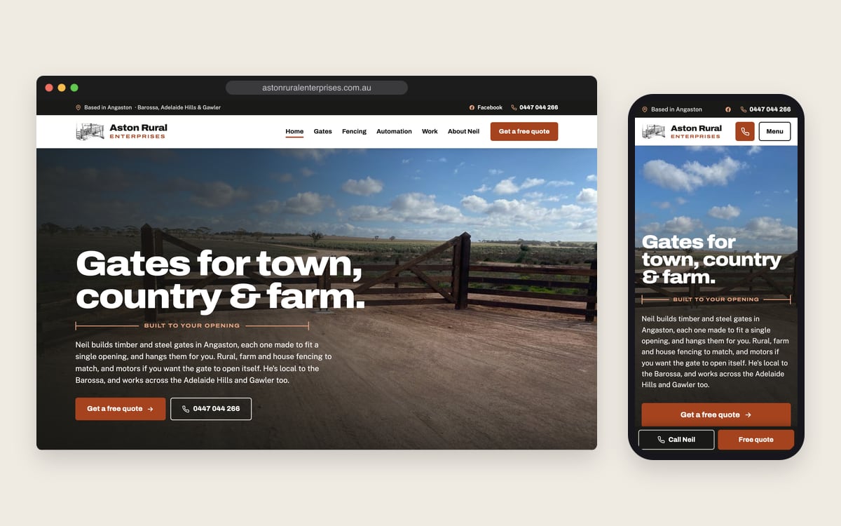 Aston Rural Enterprises — Desktop and phone