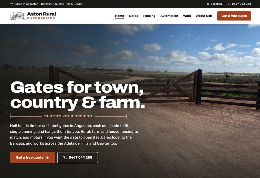 Aston Rural Enterprises website built by JB Digital Barossa