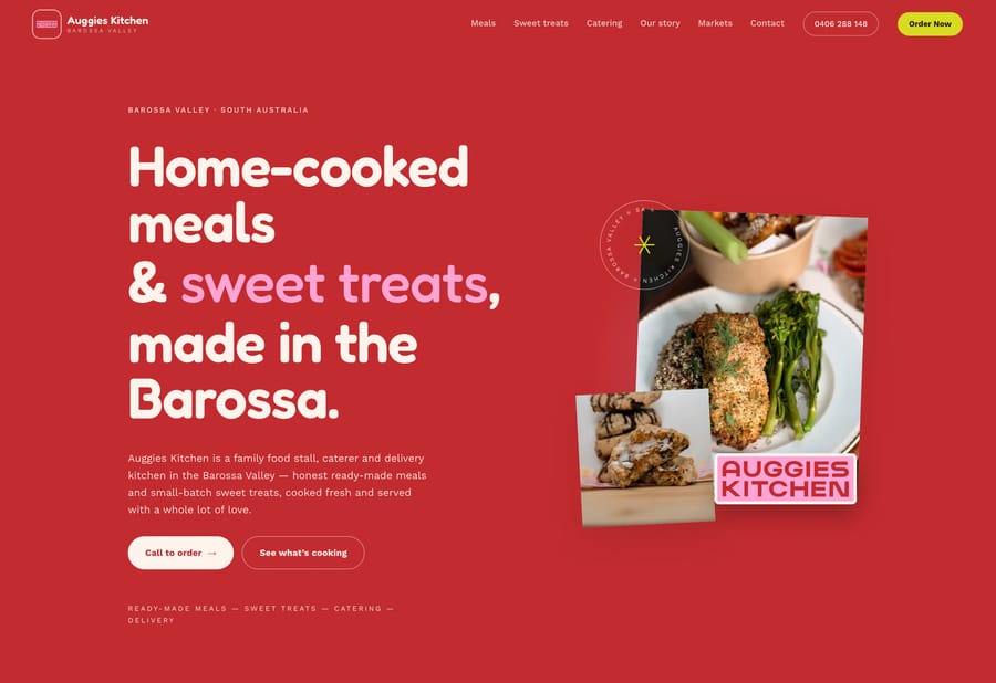 The Auggies Kitchen homepage, designed and built by JB Digital Barossa