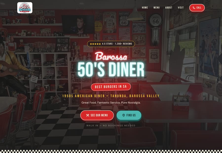 Barossa 50's Diner website by JB Digital Barossa