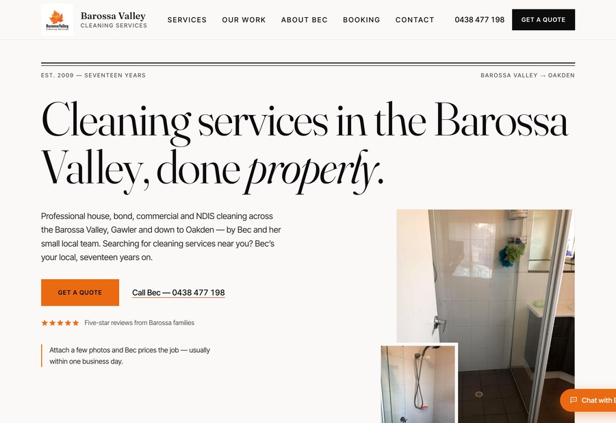 Barossa Valley Cleaning Services website built by JB Digital Barossa