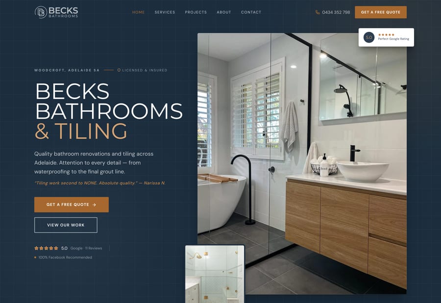 Becks Bathrooms & Tiling website built by JB Digital Barossa