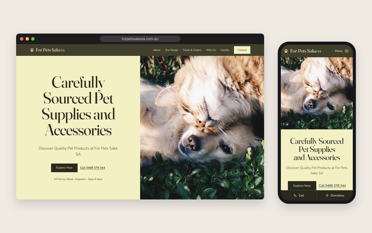 For Pets Sake SA — Desktop and phone