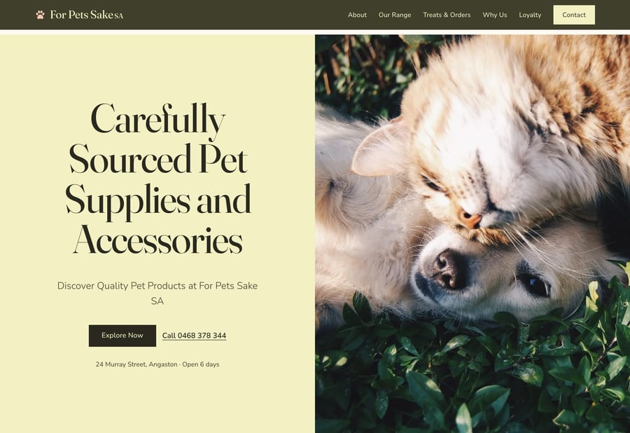 The For Pets Sake SA website homepage, designed and built by JB Digital Barossa.