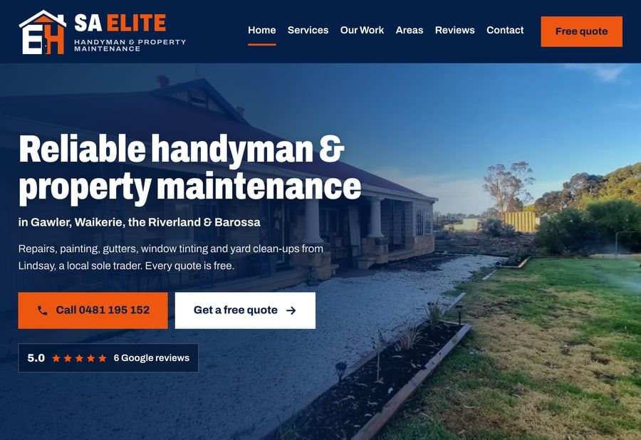 SA Elite Handyman homepage, a Gawler handyman website designed by JB Digital Barossa