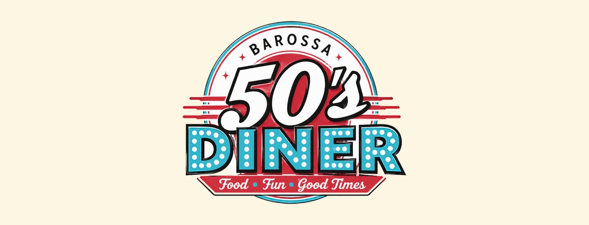 Barossa 50's Diner logo designed by JB Digital Barossa: a retro badge with 50's in script and DINER in marquee lights
