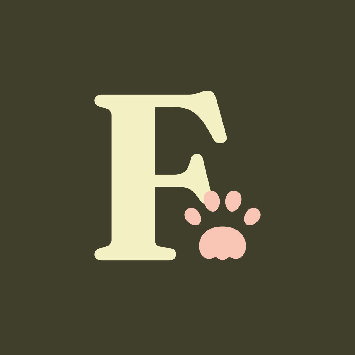 For Pets Sake F-and-paw monogram on olive