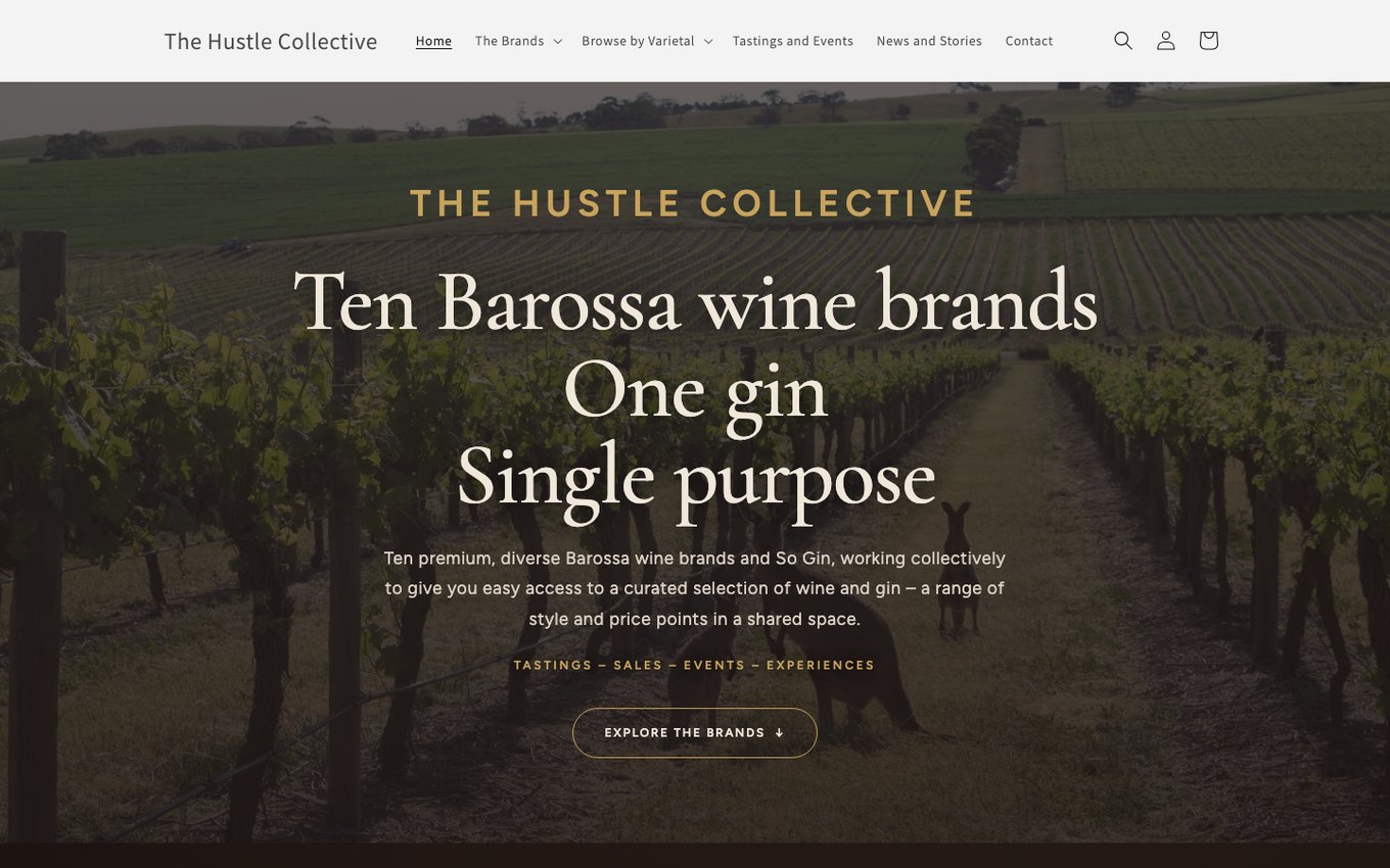 The Hustle Collective website homepage, designed and built by JB Digital Barossa.