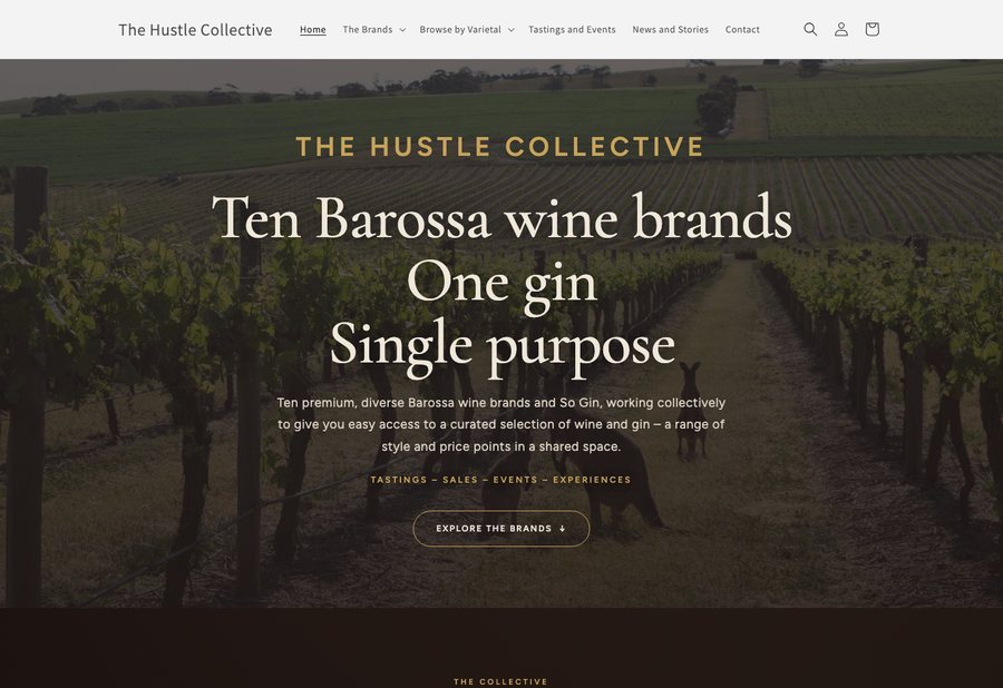 The Hustle Collective website homepage, designed and built by JB Digital Barossa