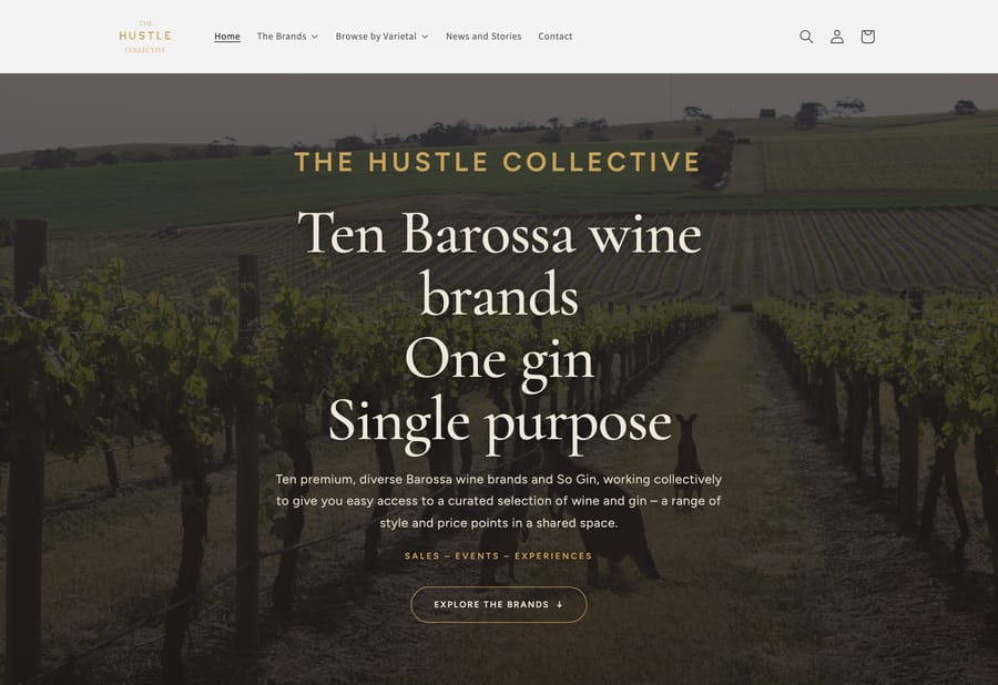 The Hustle Collective Shopify wine store, built by JB Digital Barossa for ten Barossa wine brands and So Gin