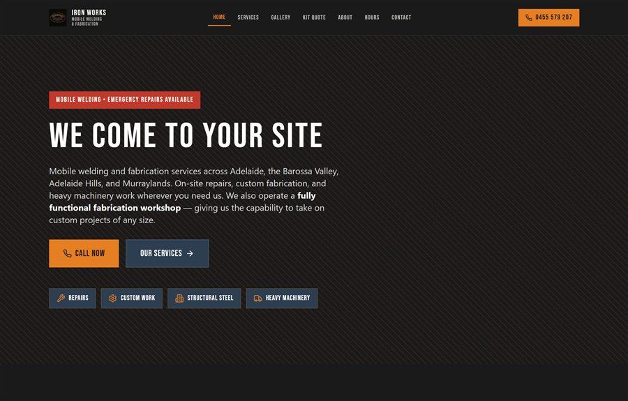 Ironworks Mobile Welding website homepage, designed and built by JB Digital