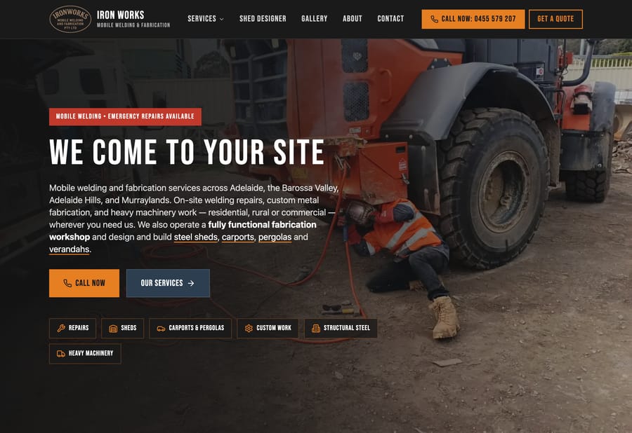 Iron Works Mobile Welding website, built by JB Digital Barossa