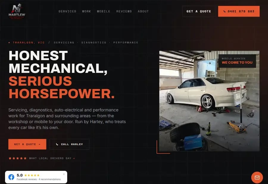 Martlew Motorsports website homepage, designed and built by JB Digital
