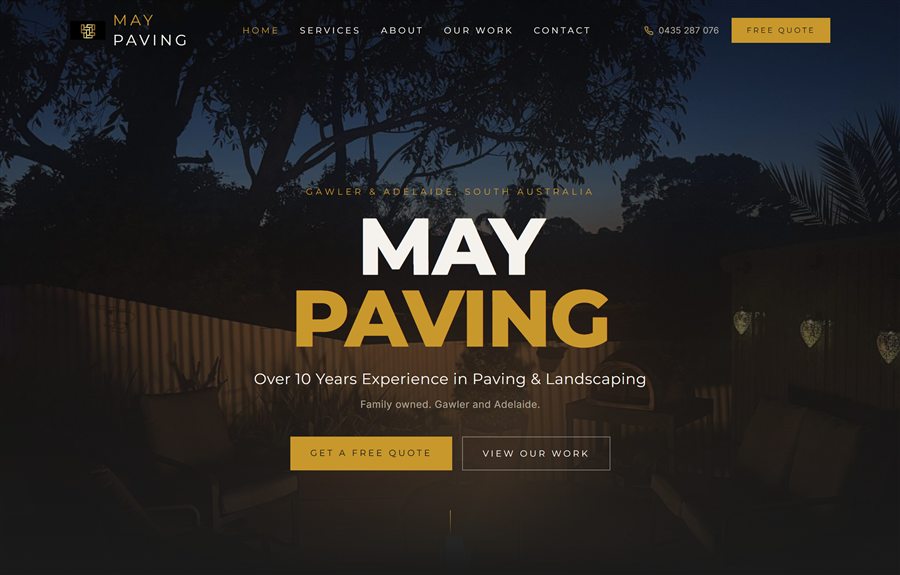 May Paving website homepage, designed and built by JB Digital