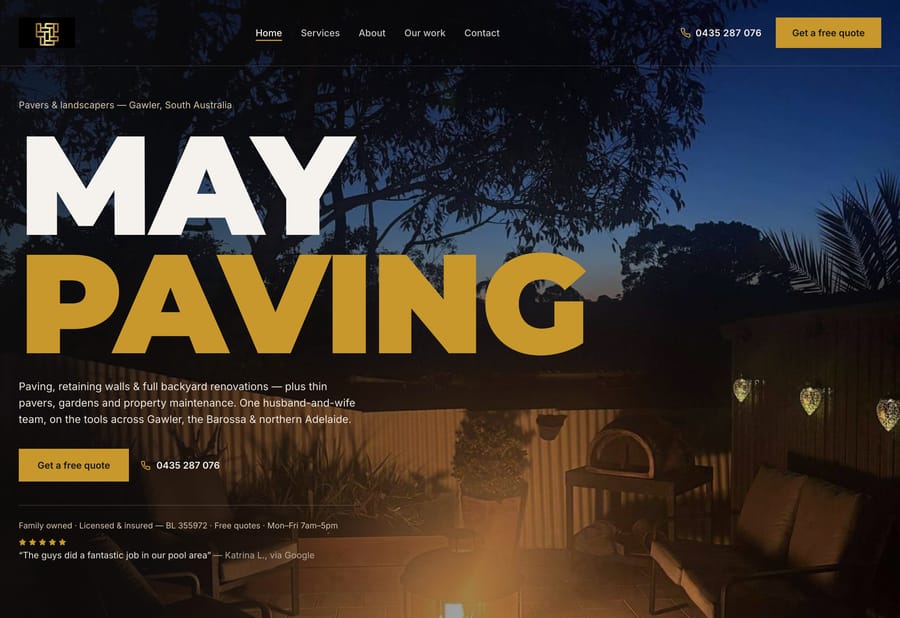 May Paving website, built by JB Digital Barossa