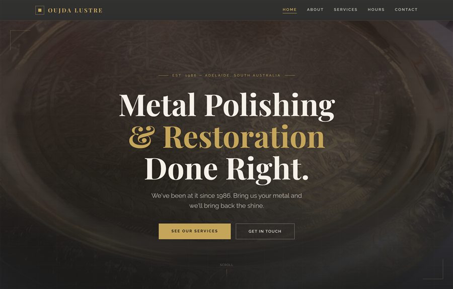 Oujda Lustre website homepage, designed and built by JB Digital