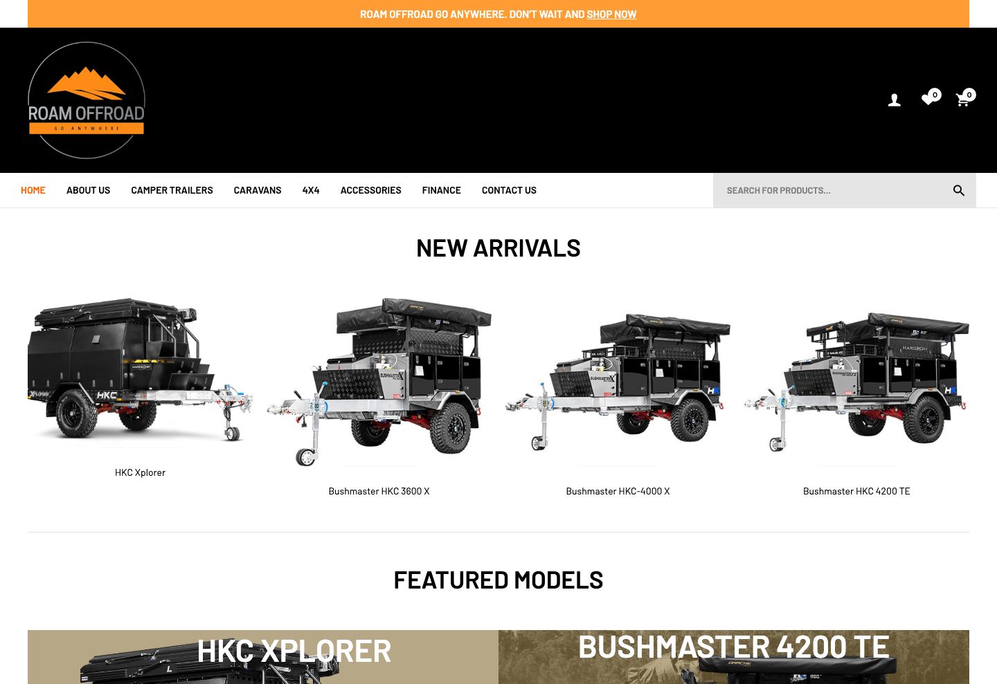 Roam Offroad's previous website, before the JB Digital Barossa redesign