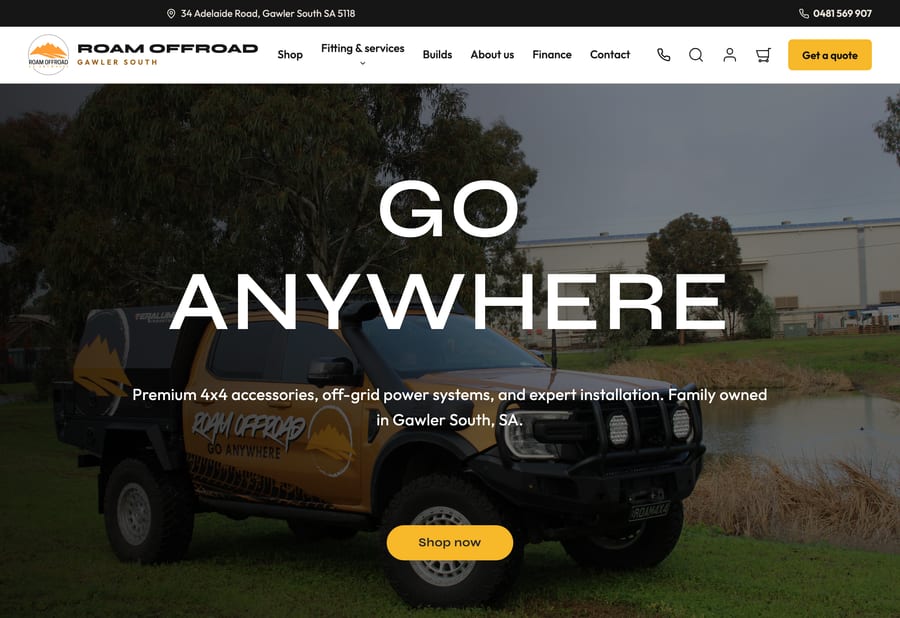 Roam Offroad website homepage