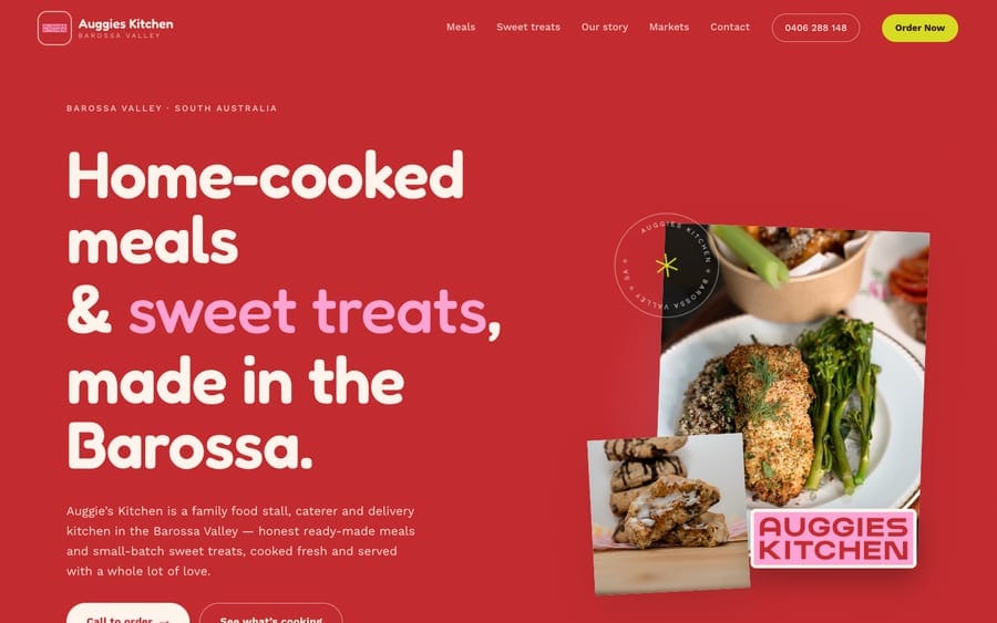 The Auggie's Kitchen website homepage, designed and built by JB Digital Barossa.