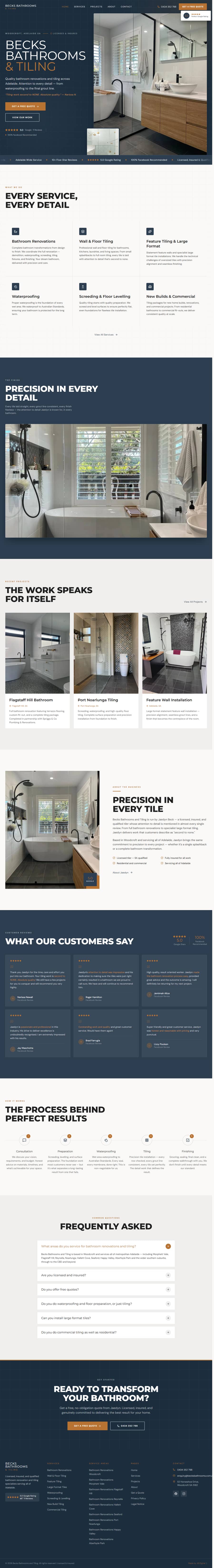 The full Becks Bathrooms & Tiling website, designed and built by JB Digital.