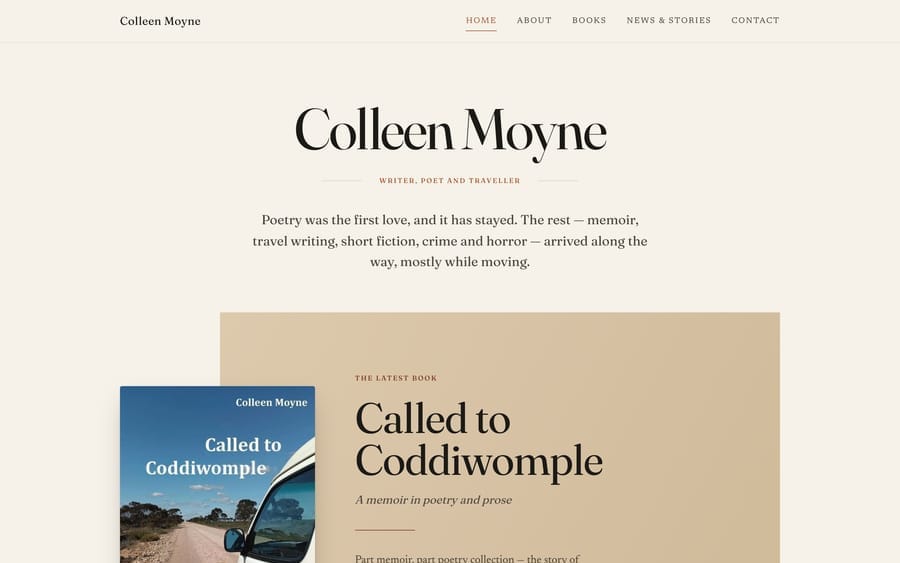 The Colleen Moyne website homepage, designed and built by JB Digital Barossa.