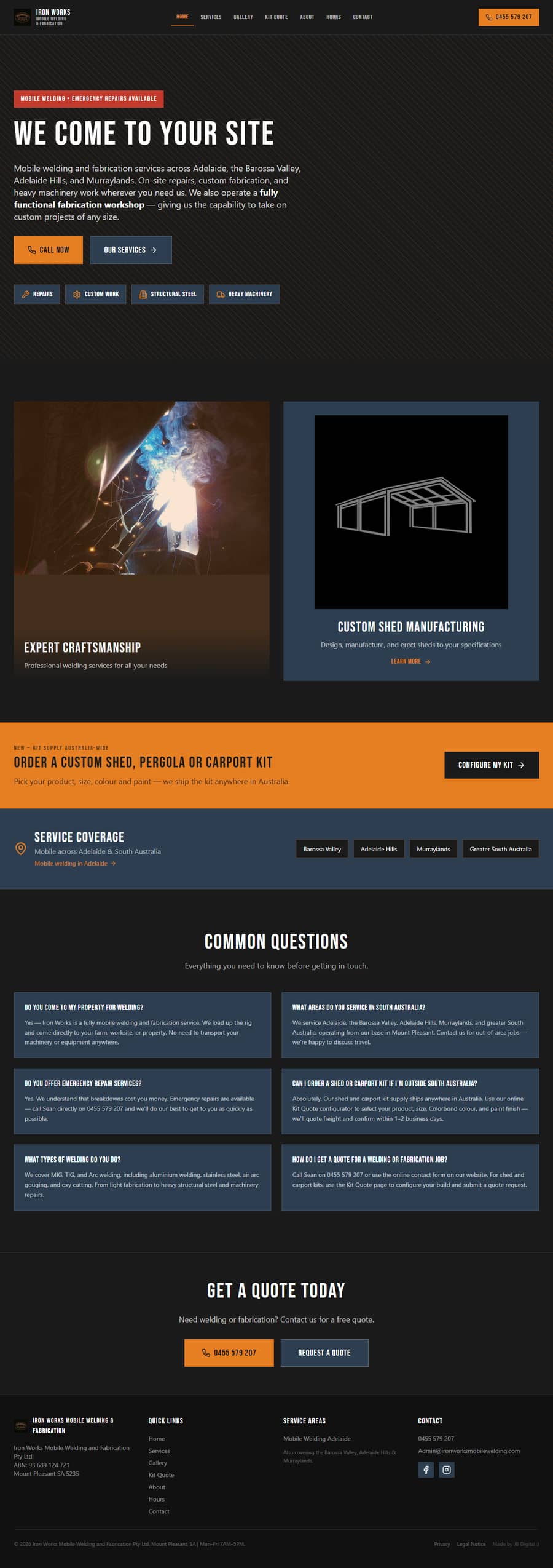 The full Ironworks Mobile Welding website, designed and built by JB Digital.