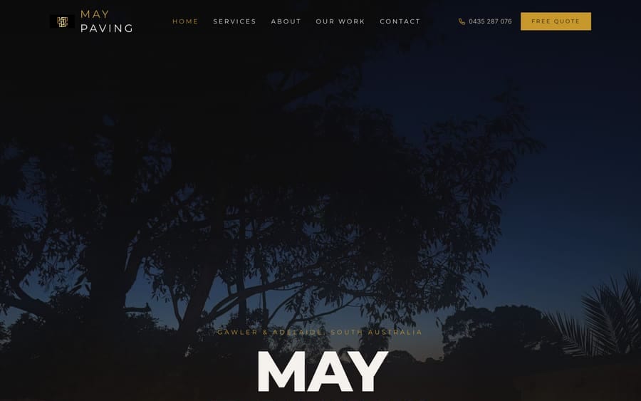 The May Paving website homepage, designed and built by JB Digital Barossa.