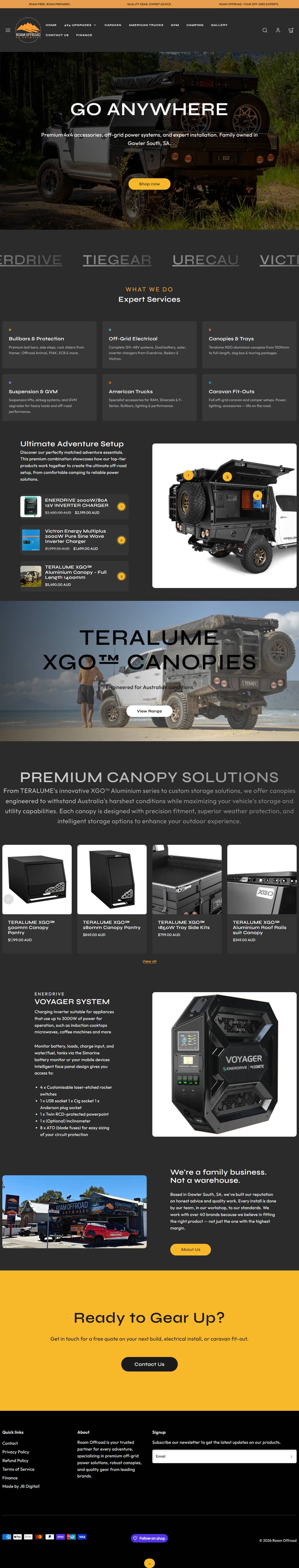 The full Roam Offroad website, designed and built by JB Digital.