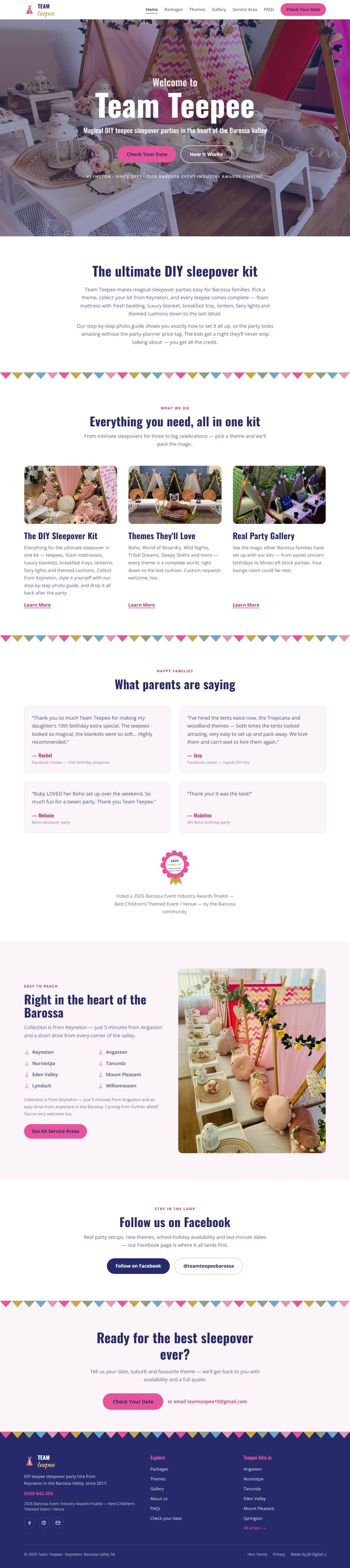 The full Team Teepee website, designed and built by JB Digital.