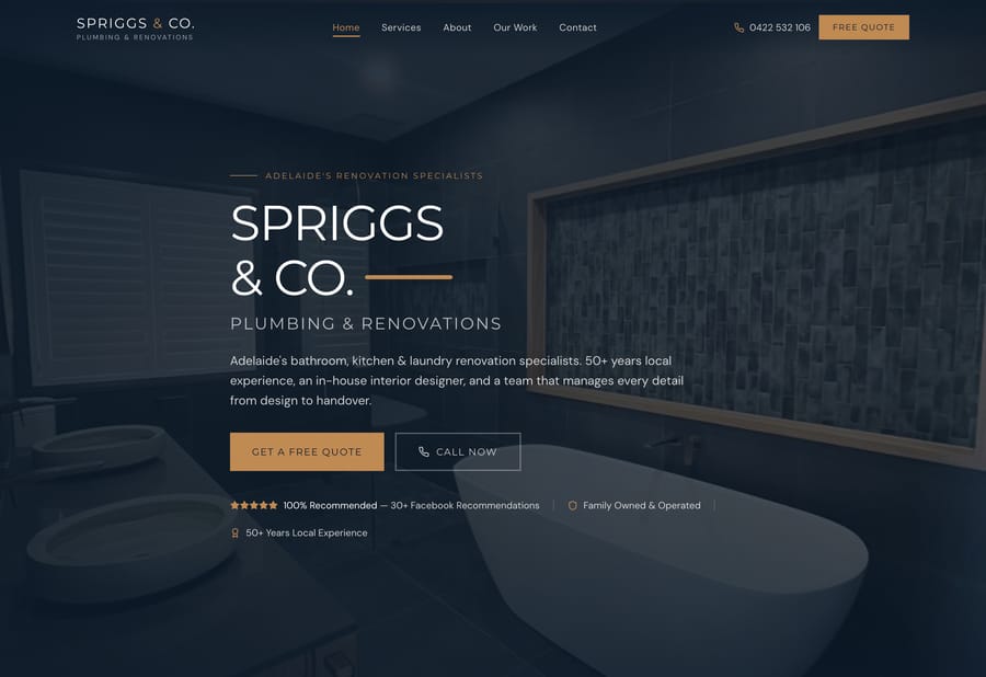 Spriggs & Co plumbing and renovations website by JB Digital Barossa