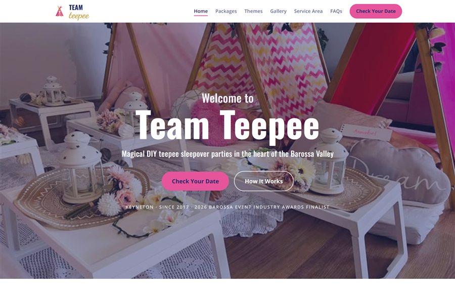 Team Teepee website homepage, designed and built by JB Digital